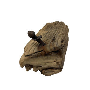 California Driftwood Block w/ Rusted Nail – Industrial Coastal Artifact 9.5”
